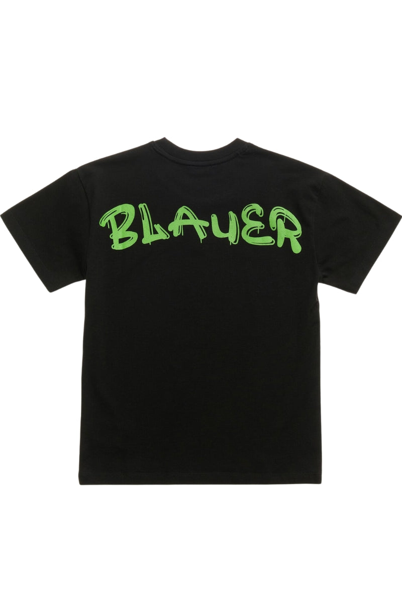 T-shirt da ragazzo con mini logo sul davanti e maxi logo sul retro a contrasto 25SBLKH02565
