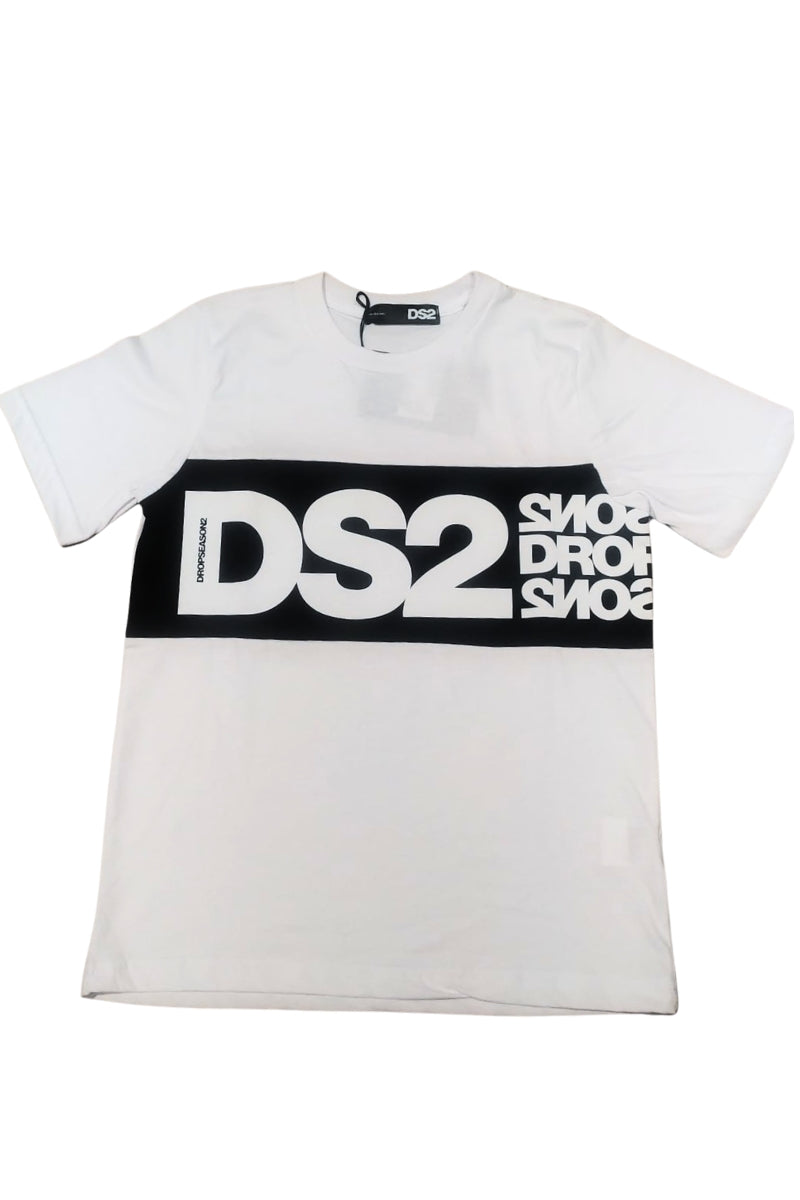 T-shirt da ragazzo in cotone con maxi banda loggata a contrasto SS26K87