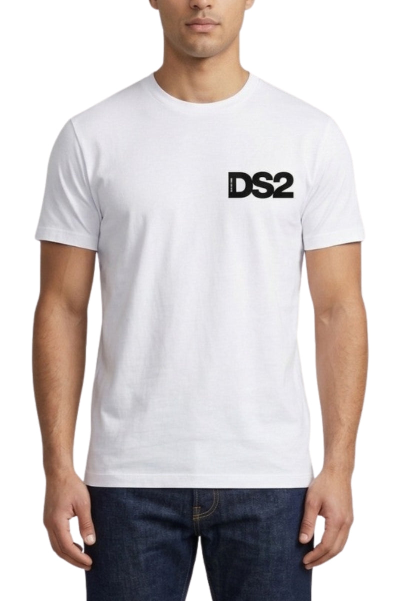 T-shirt girocollo da uomo con stampa logo lettering a contrasto a sinistra SS26267