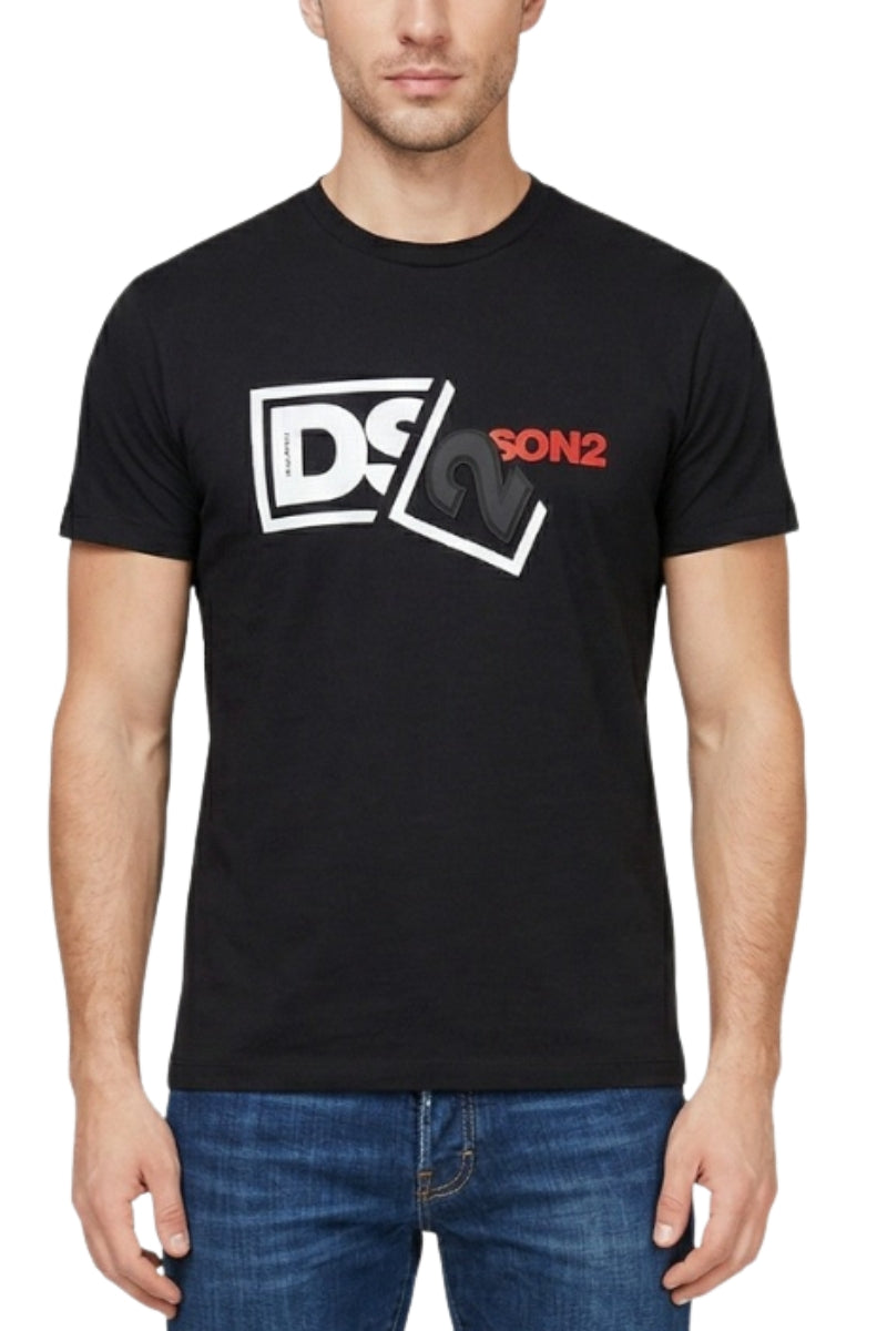 T-shirt girocollo da uomo con maxi stampa loggata a contrasto colore frontale SS26239