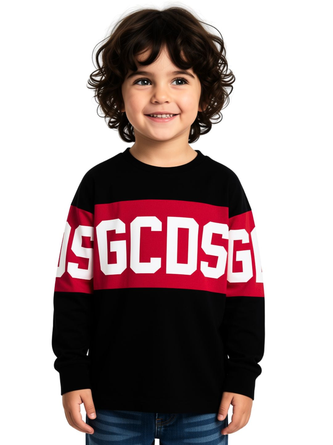 Maglia girocollo da neonato e bambino con maxi banda loggata a contrasto colore GC0094