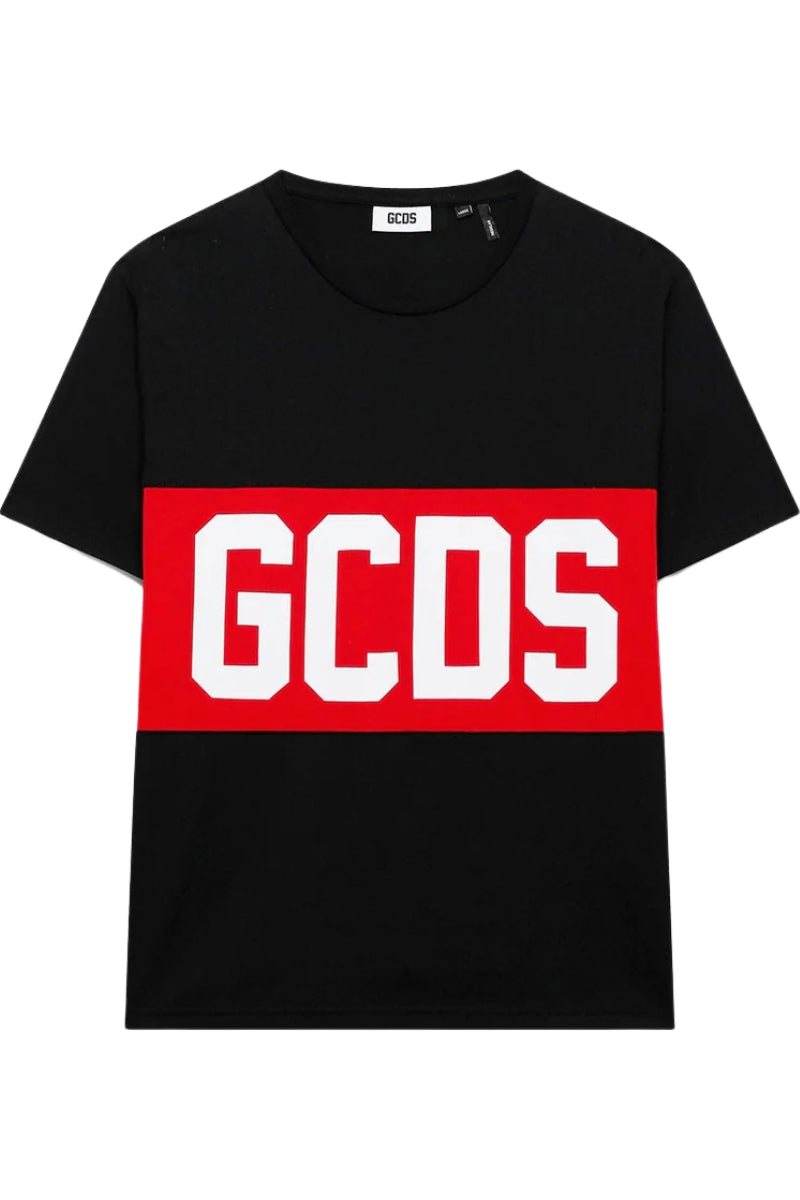 T-shirt girocollo da ragazzo e ragazza con maxi banda con logo B2JU2329JF1