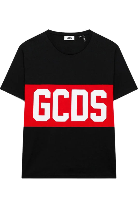 T-shirt girocollo da ragazzo e ragazza con maxi banda con logo B2JU2329JF1