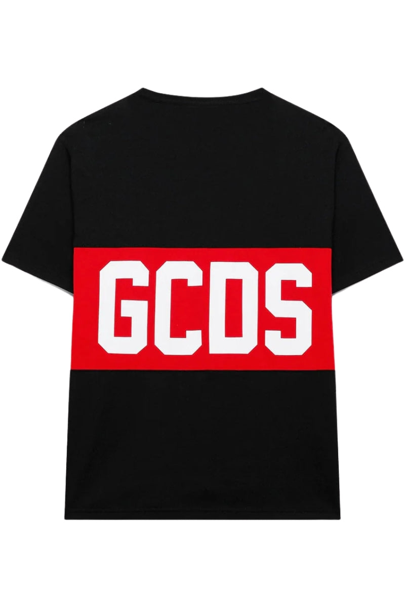 T-shirt girocollo da ragazzo e ragazza con maxi banda con logo B2JU2329JF1