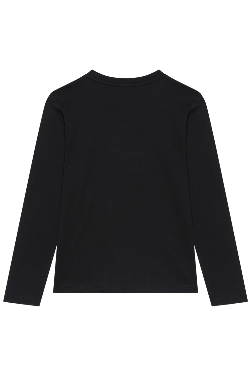 Maglia girocollo da ragazza in cotone con logo strass B2JW2220BA3