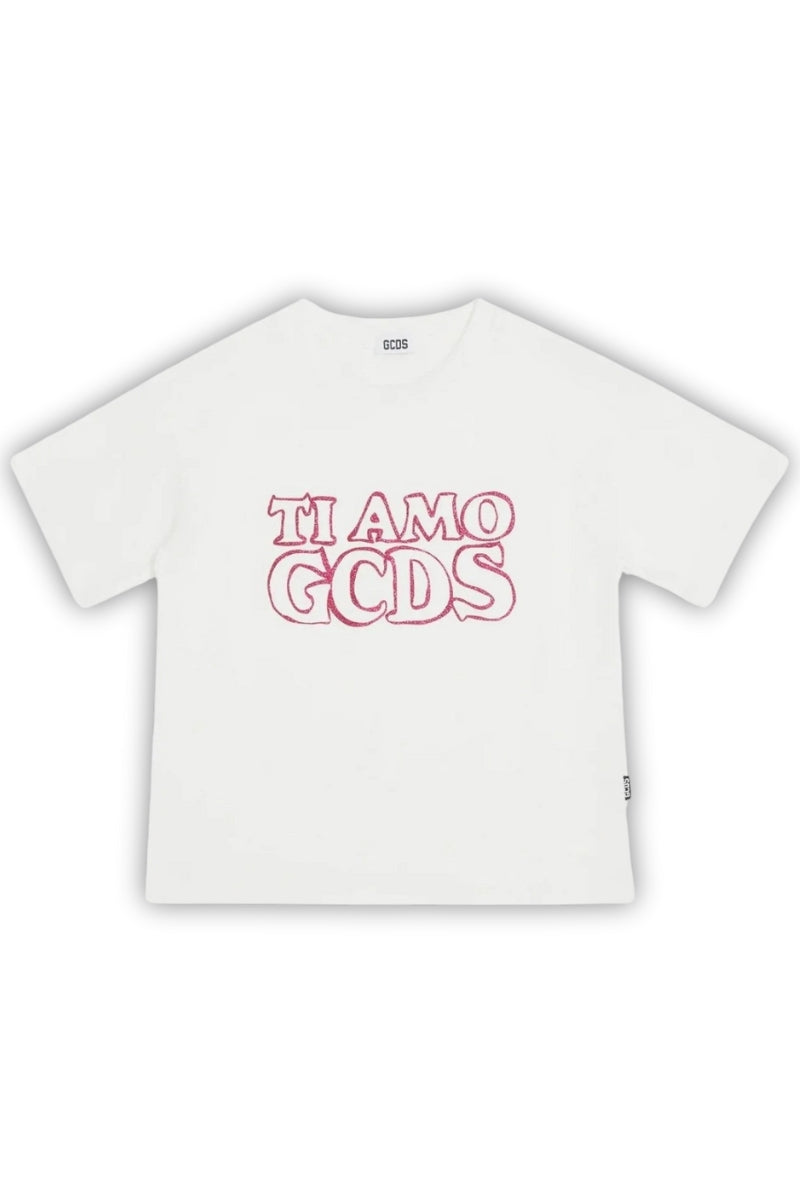 T-shirt girocollo da ragazza con logo lettering glitterato B2JW2335BA3