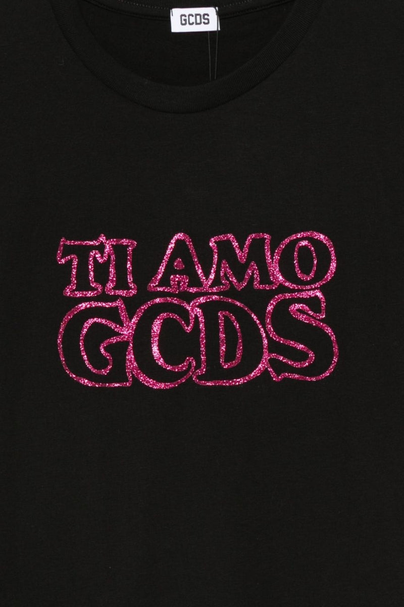T-shirt girocollo da ragazza con logo lettering glitterato B2JW2335BA3