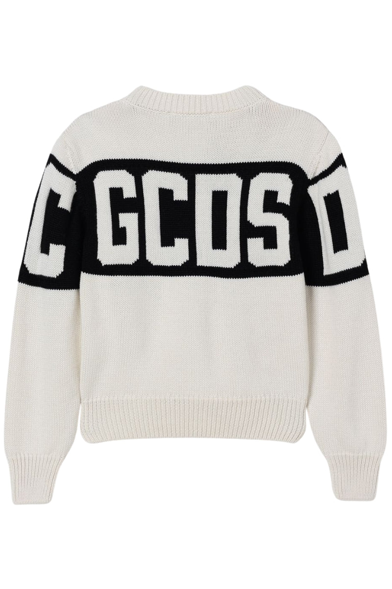 Maglione girocollo da bambino con logo in jacquard a contrasto B2KU1526BA7