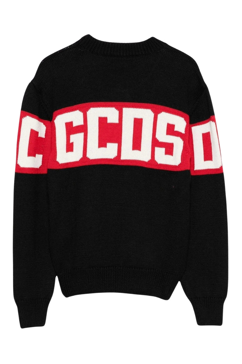 Maglione girocollo da bambino con logo in jacquard a contrasto B2KU1526BA7
