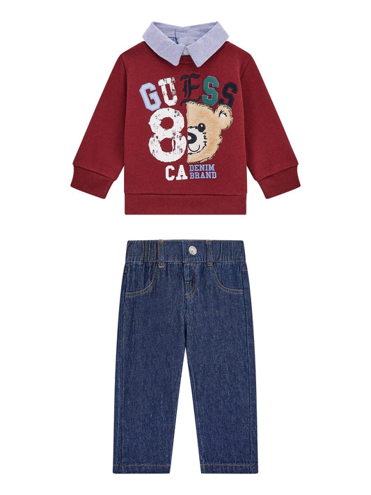 Completo due pezzi da neonato con orsacchiotto e logo stilizzato I5YG13KAX74