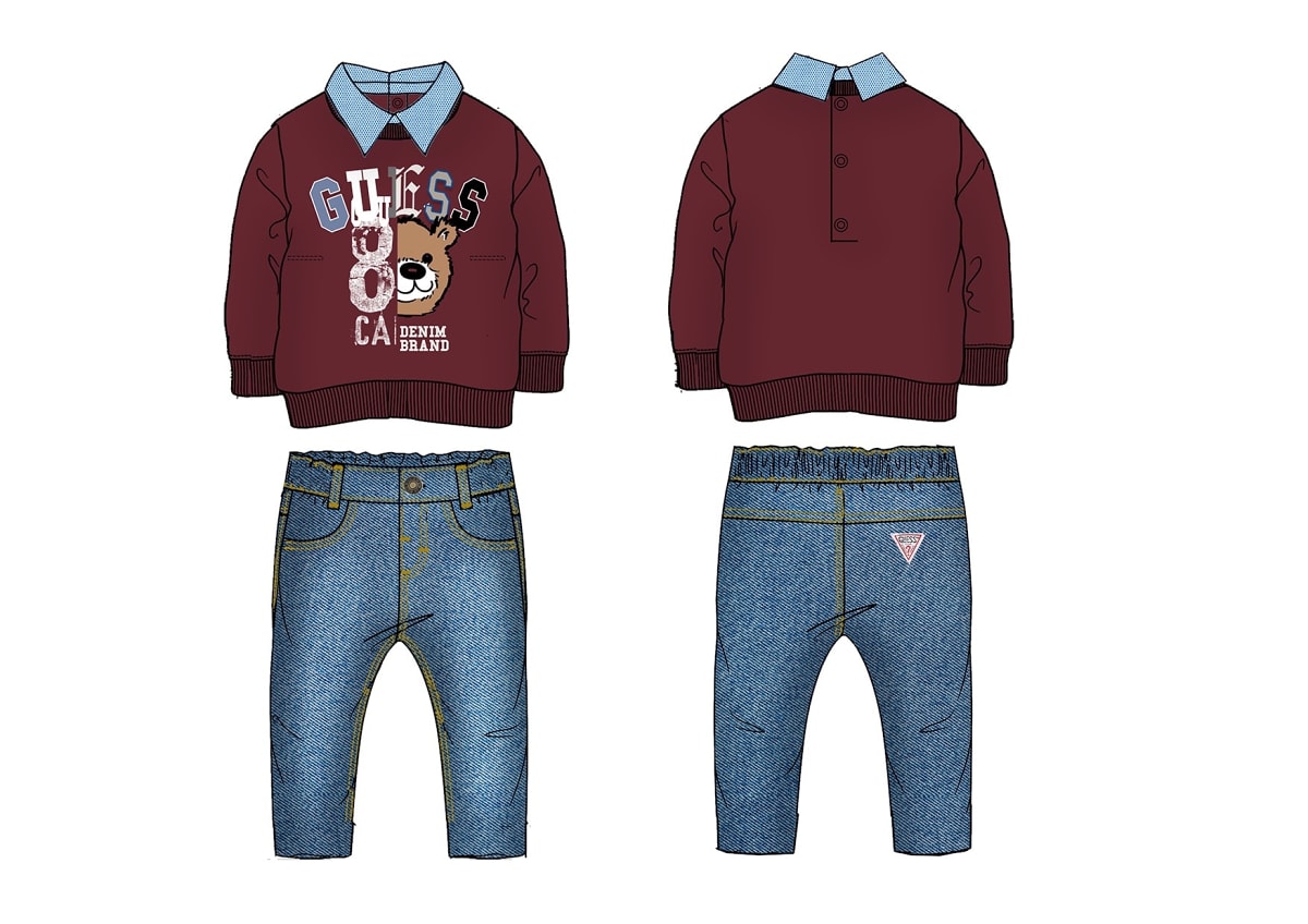 Completo due pezzi da neonato con orsacchiotto e logo stilizzato I5YG13KAX74