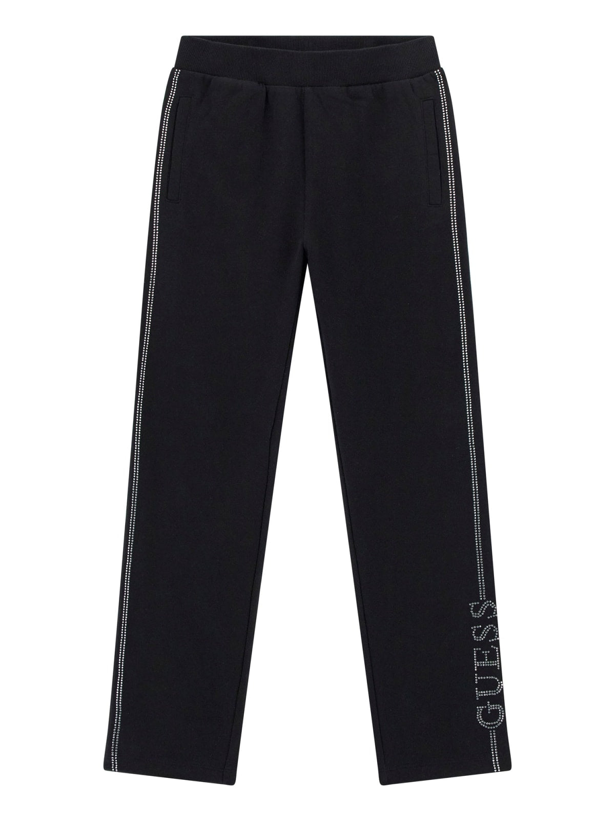 Pantaloni tuta da ragazza in puro cotone con logo lettering e strass laterale J5YQ12KA6R4