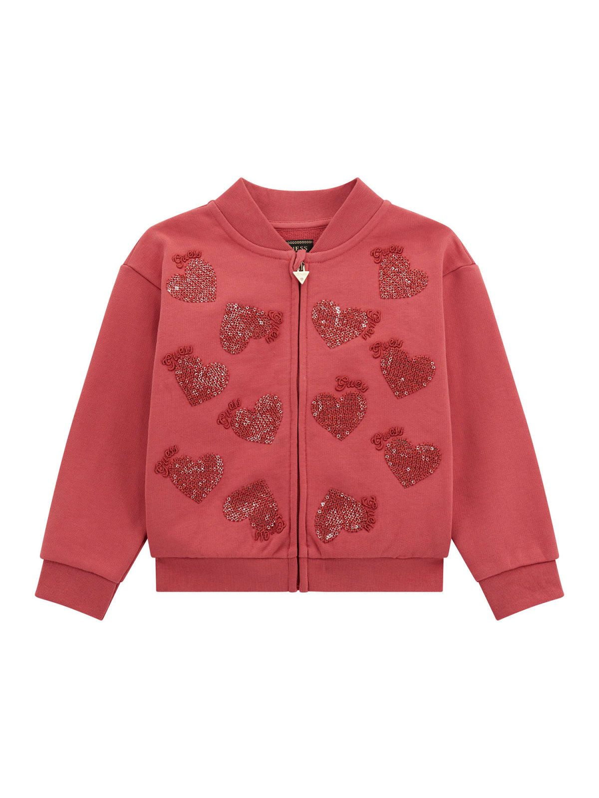 Felpa aperta da neonata e bambina con cuori e logo ricamati con paillettes K5YQ07KAD74