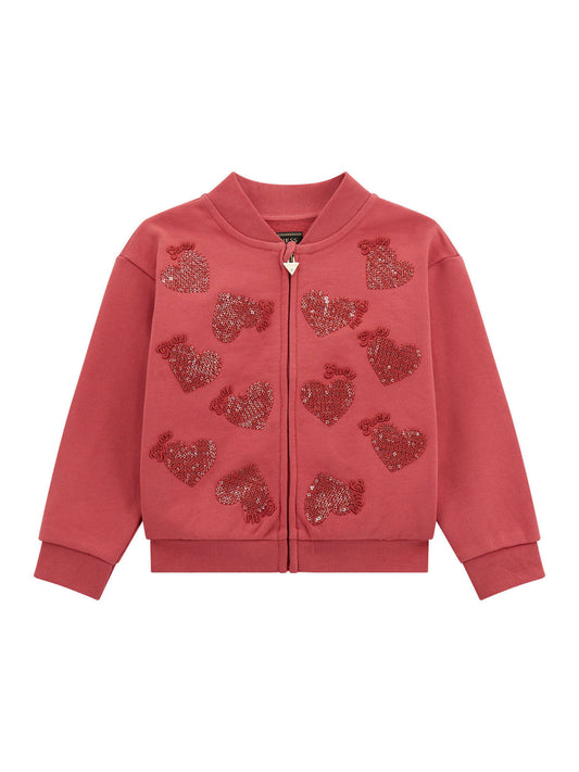 Felpa aperta da neonata e bambina con cuori e logo ricamati con paillettes K5YQ07KAD74