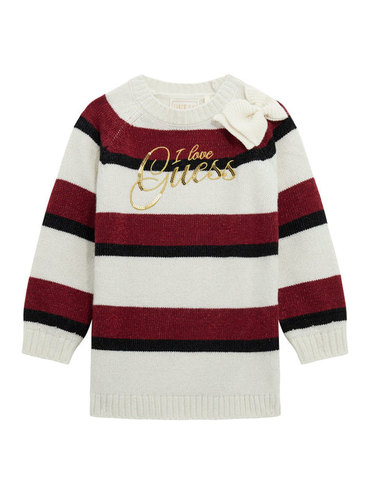 Abito da bambina in misto lana a righe con fiocco applicato laterale K5BK19Z2V70