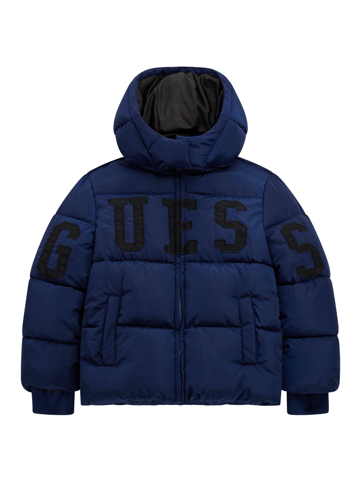 Giubbotto bomber da ragazzo con maxi logo lettering cucito sul davanti L5BL01WB240