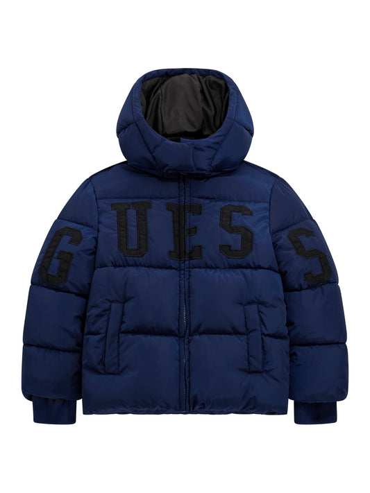 Giubbotto bomber da ragazzo con maxi logo lettering cucito sul davanti L5BL01WB240