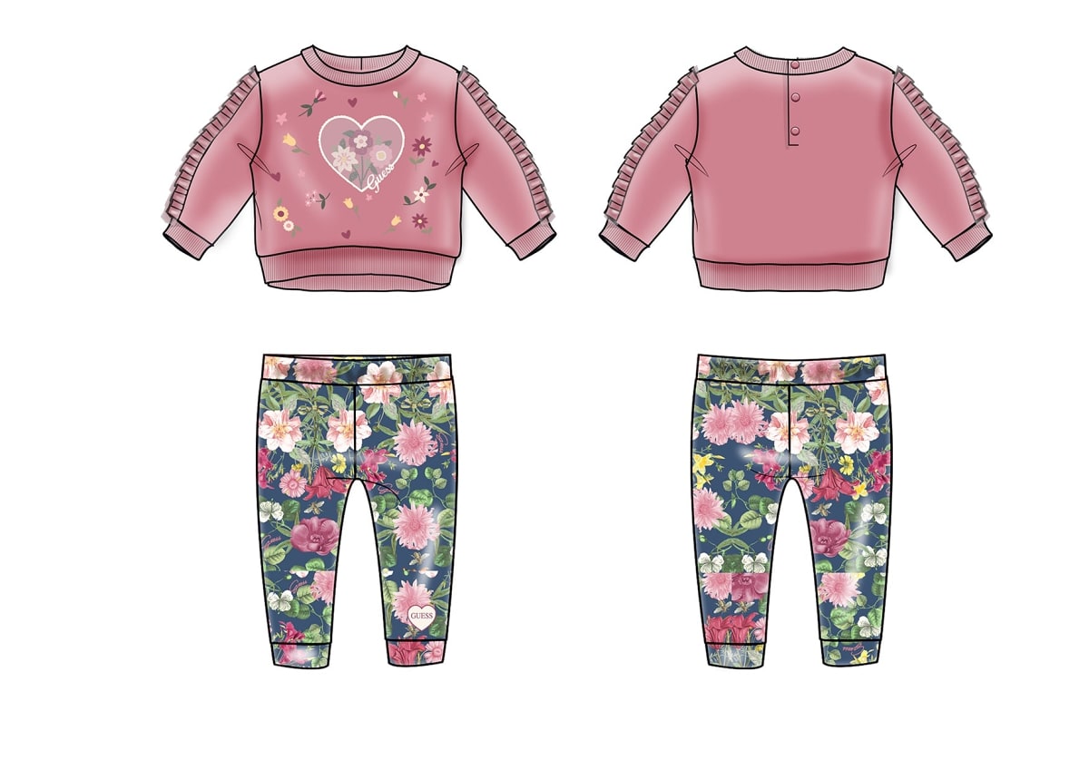 Completo da neonata due pezzi con felpa e leggings a fantasia floreale A5YG11KAN04