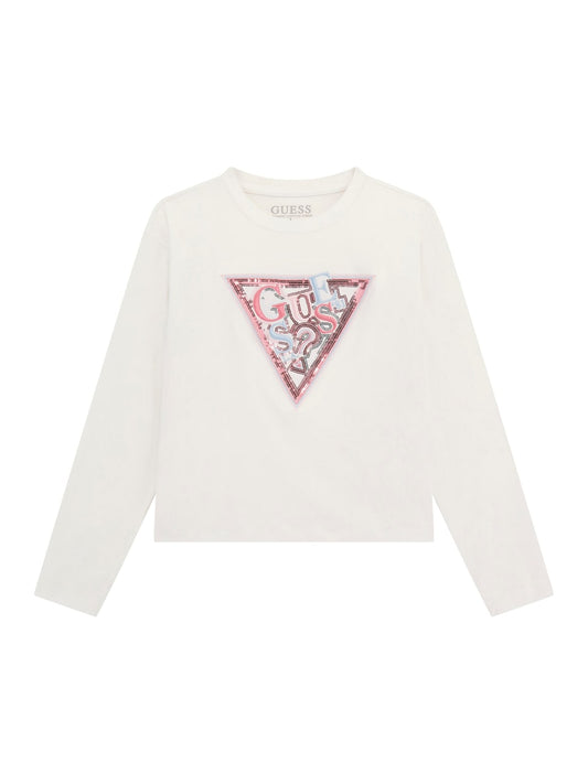 Maglia da ragazza con maxi triangolo logato stilizzato con paillettes J5YI15K6YW4