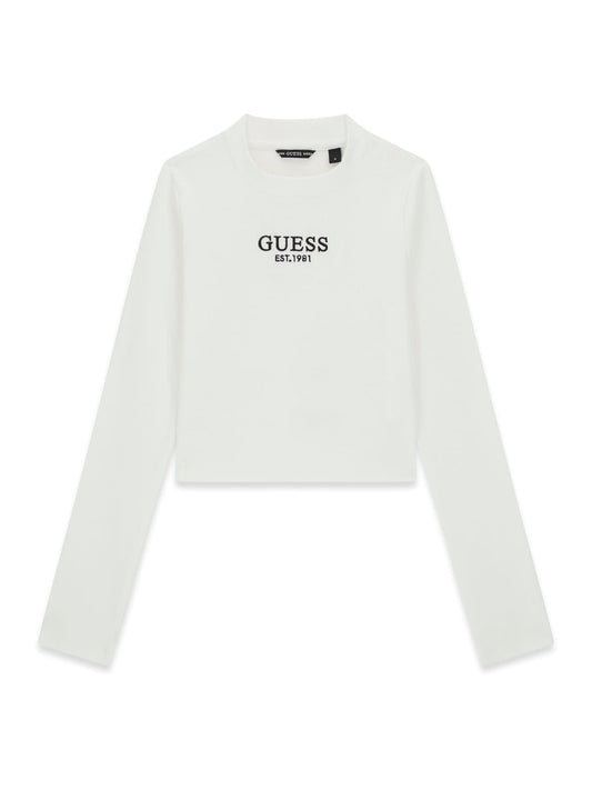 Maglia da ragazza in cotone stretch a costine con logo frontale J4YI49KBZP4
