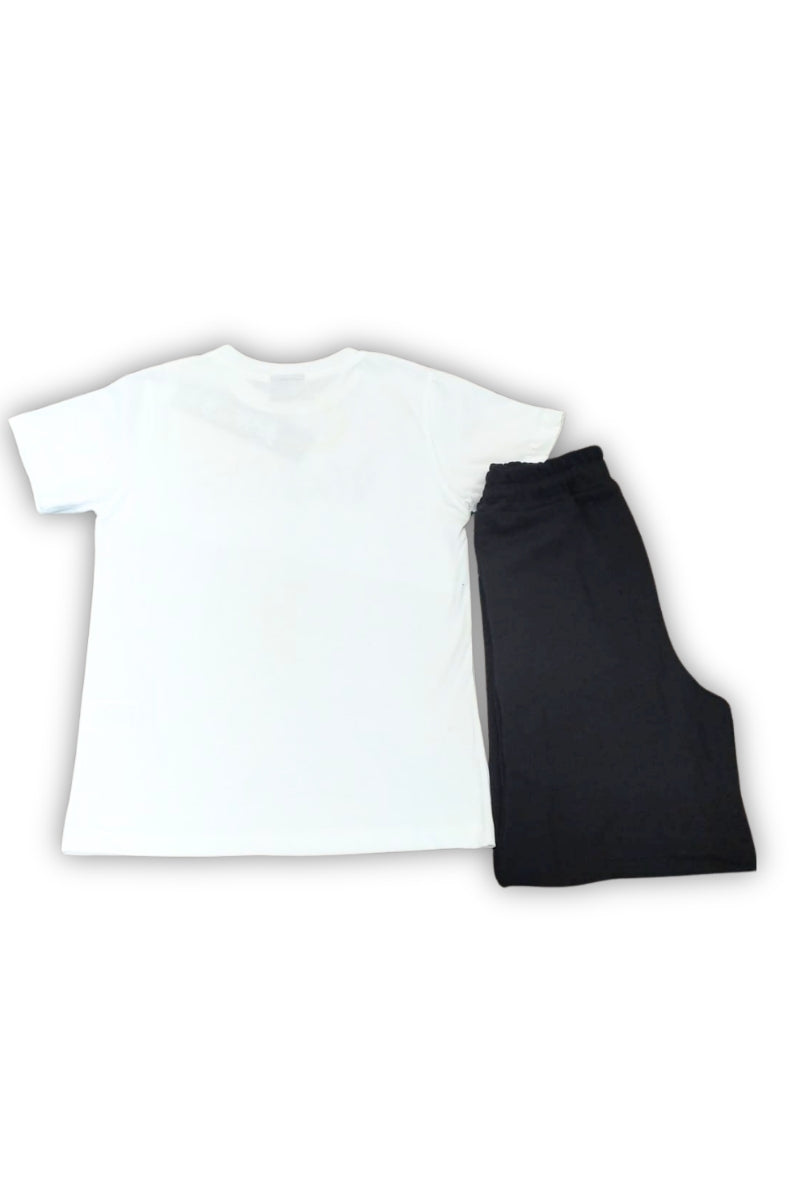 Completo da ragazzo due pezzi t-shirt e bermuda con stampa logo lettering a contrasto colore 26EDK58881