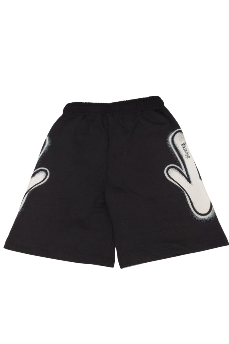 Bermuda da ragazzo in cotone con maxi grafica frecce laterali con logo effetto vernice spray 26EDK58801