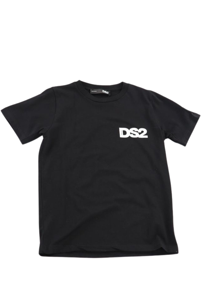 T-shirt girocollo da ragazzo con stampa logo lettering a contrasto a sinistra SS26K52
