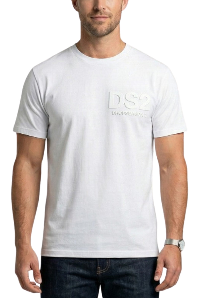 T-shirt girocollo da uomo con logo lettering in rilievo a sinistra SS26205