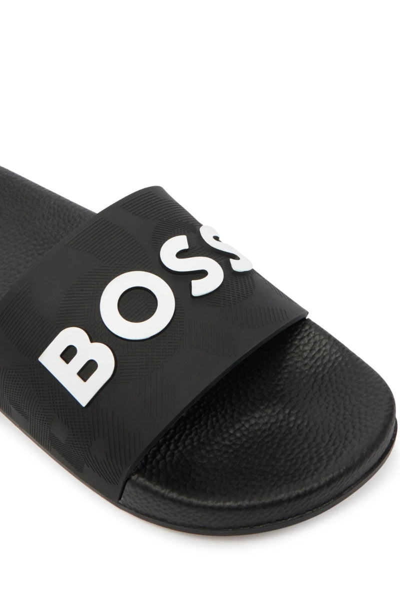 Ciabatte da ragazzo con logo lettering a contrasto colore J52669/09B