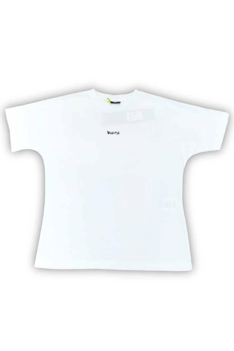 T-shirt girocollo da ragazzo in cotone con stampa maxi logo lettering a contrasto sul retro 26EDK58804