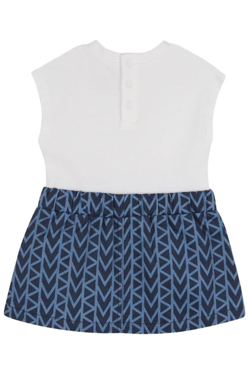 Abito da neonata e bambina con stampa geometrica all over sulla gonna R30550/Z10