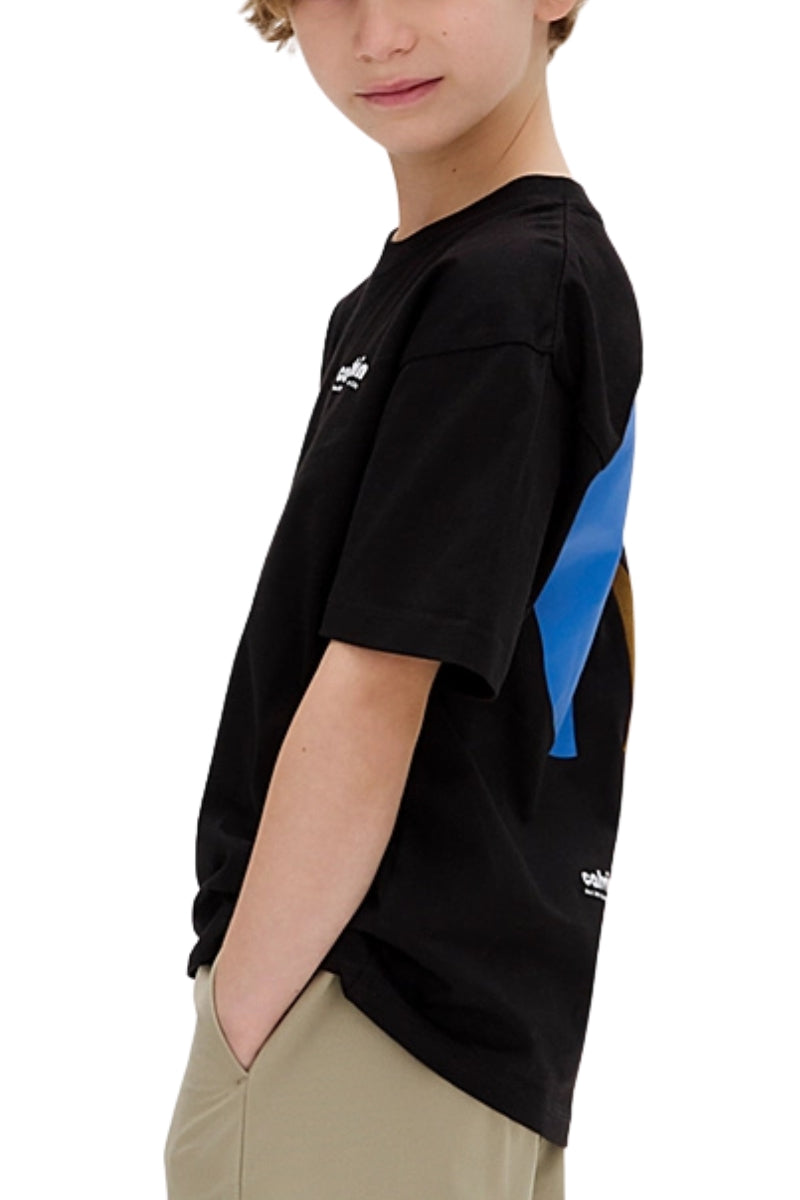 T-shirt girocollo da ragazzo con maxi logo monogram colorblock sul retro IB0IB02543BEH