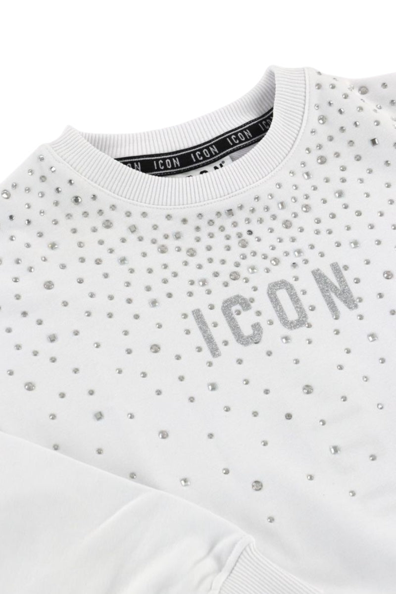 Felpa da ragazza in cotone garzato con logo lettering glitterato con strass IGSW001256