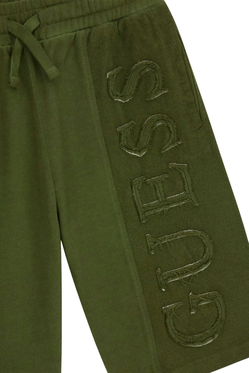 Bermuda da ragazzo in cotone garzato con maxi logo lettering verticale ricamato a sinistra L6GD01KA6R4