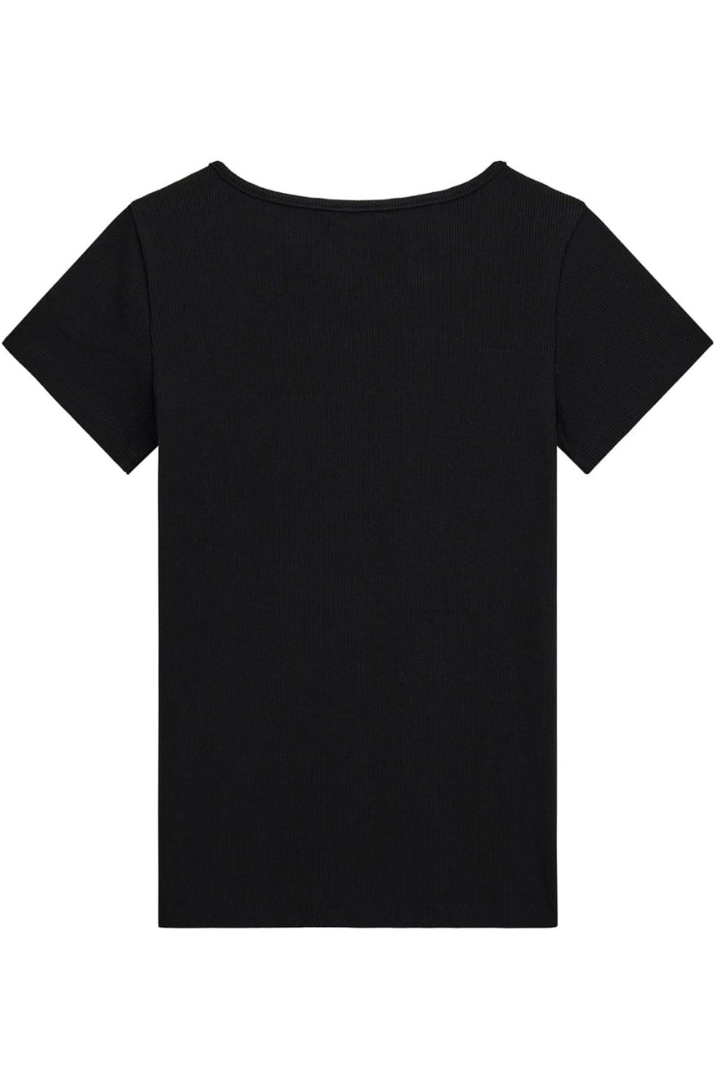 T-shirt da ragazza in cotone elasticizzato a costine con triangolo loggato frontale J5YP03KB101