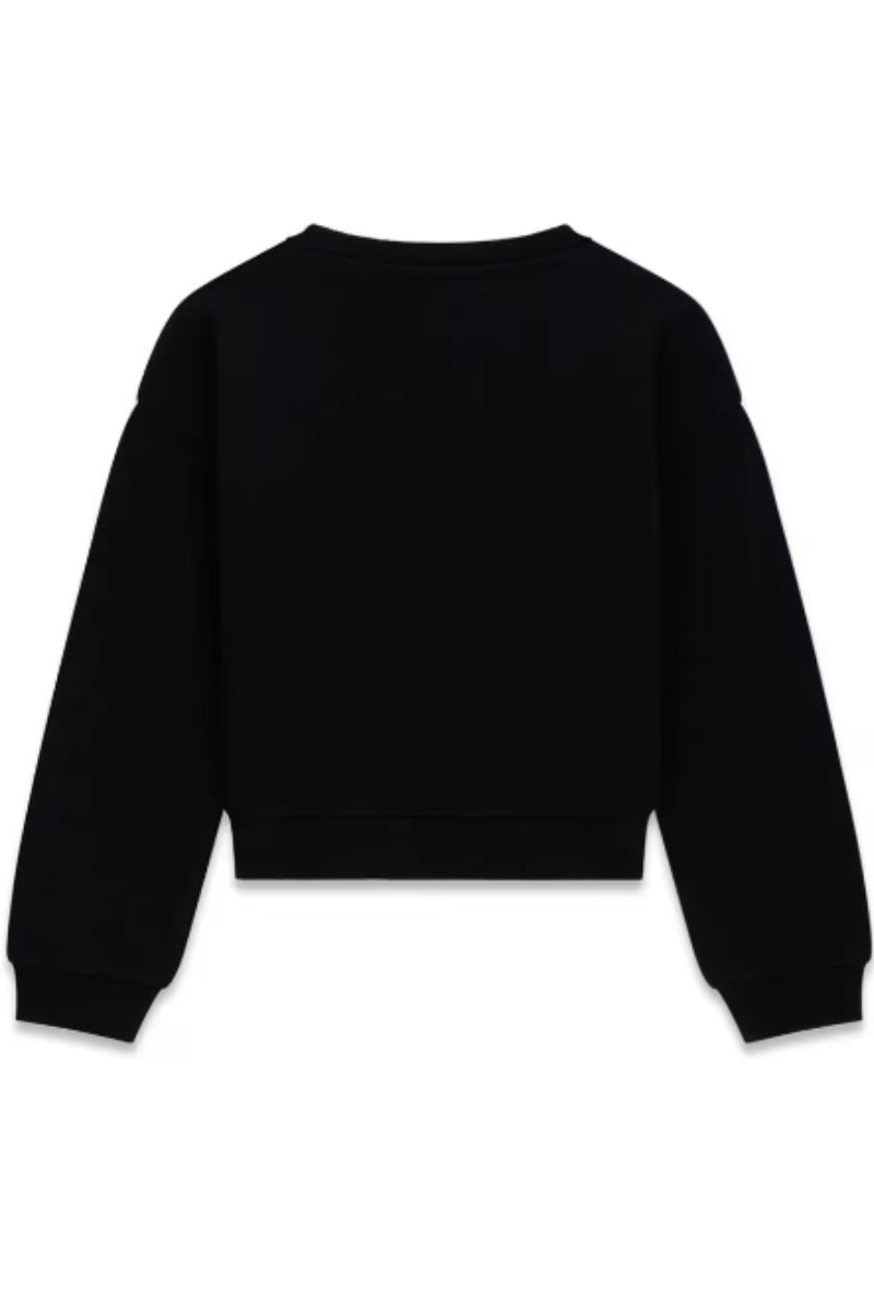 Felpa girocollo da ragazza in cotone con maxi logo lettering con strass frontale J6RQ00KAD74