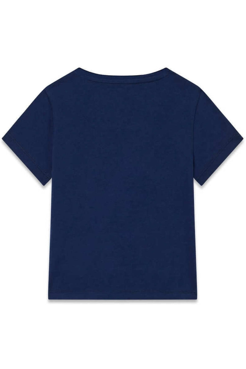T-shirt da bambina con maxi triangolo loggato con paillettes K6RI10K6YW4