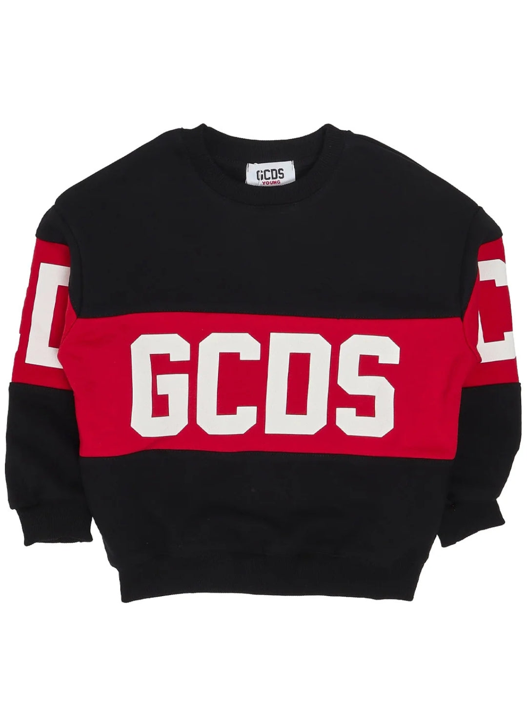 Felpa girocollo da neonato con maxi banda con logo lettering a contrasto fronte e retro GC0109