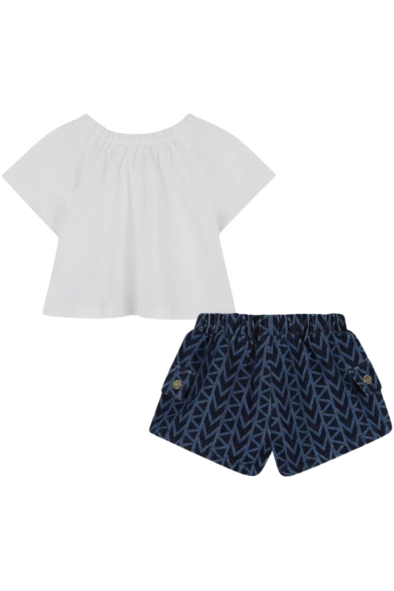 Completo da neonata due pezzi con t-shirt e pantaloncini a fantasia all over R30614/Z10