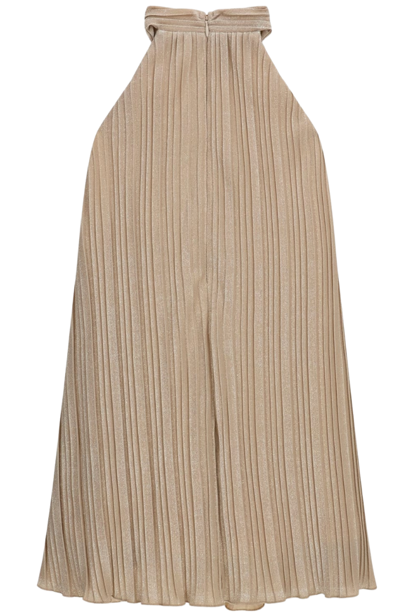 Vestito da ragazza in tessuto plisset a trama lurex con fiocco applicato J6RK23KD580