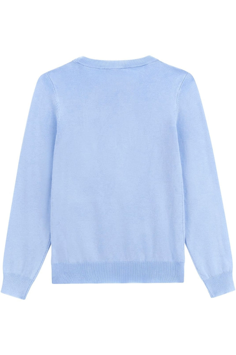 Maglione girocollo da ragazza con logo lettering ricamato e strass J6RR09Z2NQ2