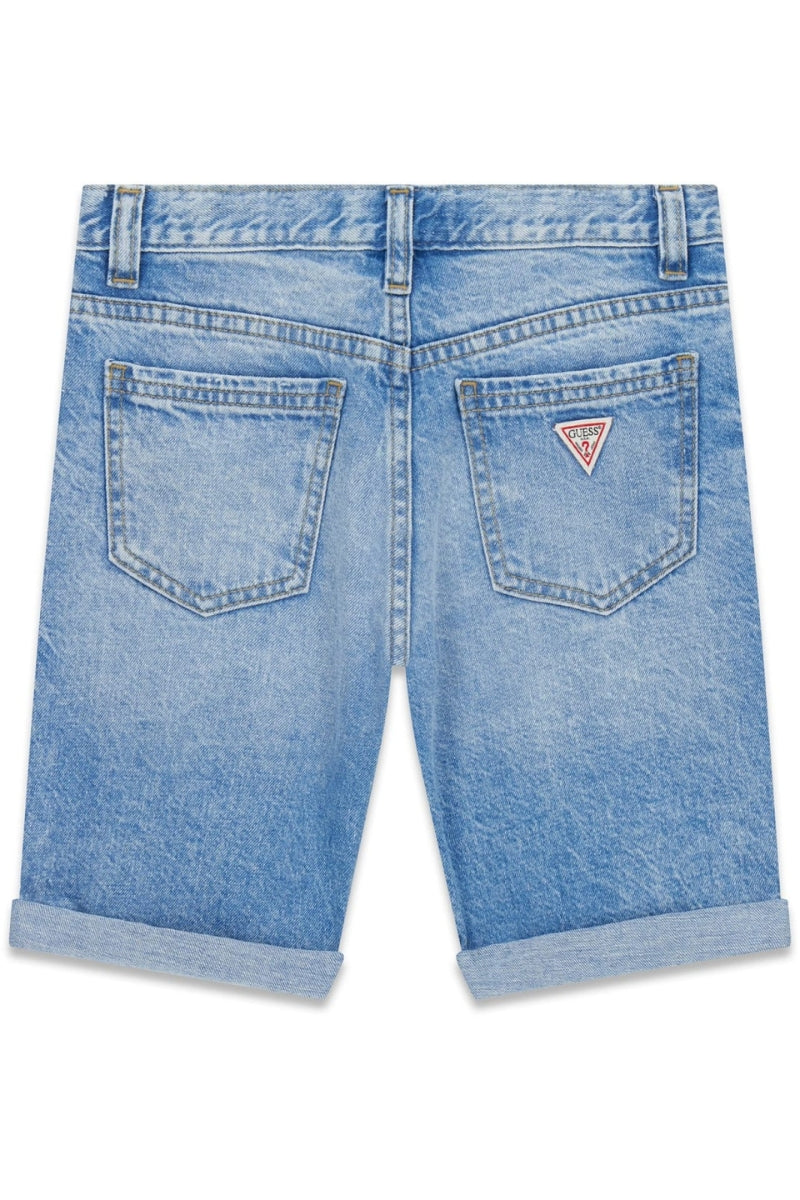 Bermuda da ragazzo in denim chiaro con strappi frontali L6RD11D41E0