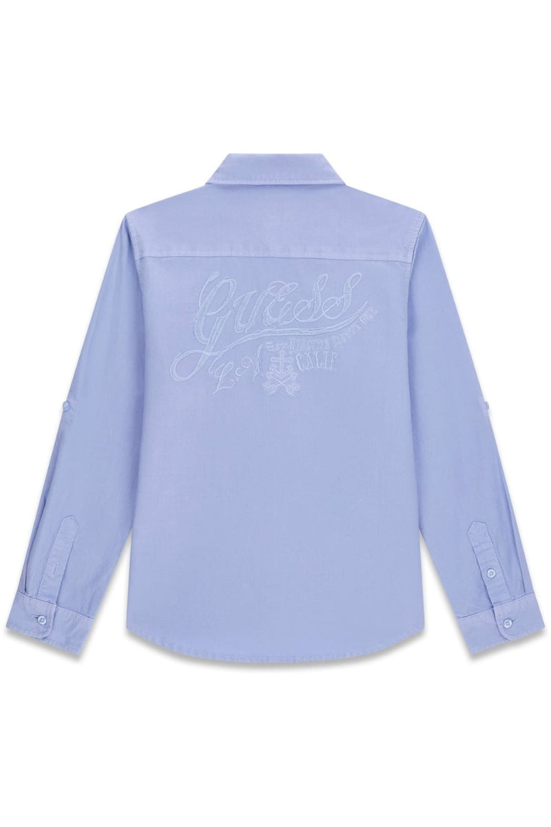 Camicia da ragazzo in cotone con ricamo loggato ton sur ton fronte e retro L6RH03W9CL1