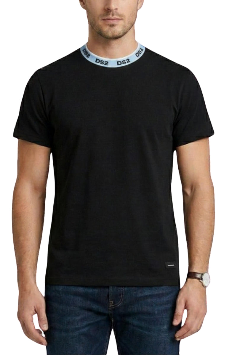 T-shirt girocollo da uomo con multi logo a contrasto sul collo SS26300