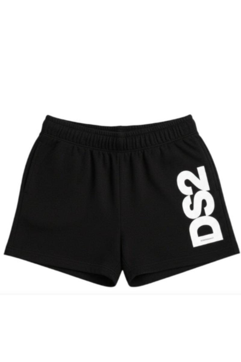 Bermuda da ragazza in cotone garzato con logo stampato a contrasto colore a sinistra SS26K501