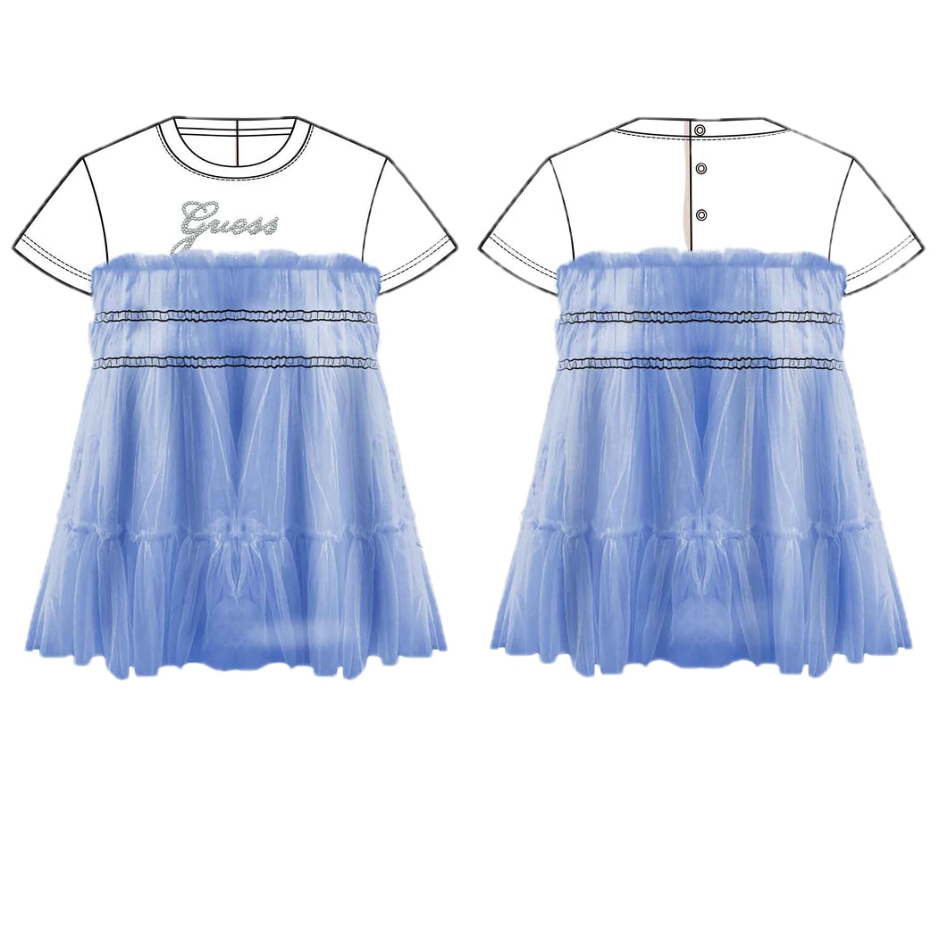 Vestito da neonata in cotone con ruches e logo lettering con strass sul davanti