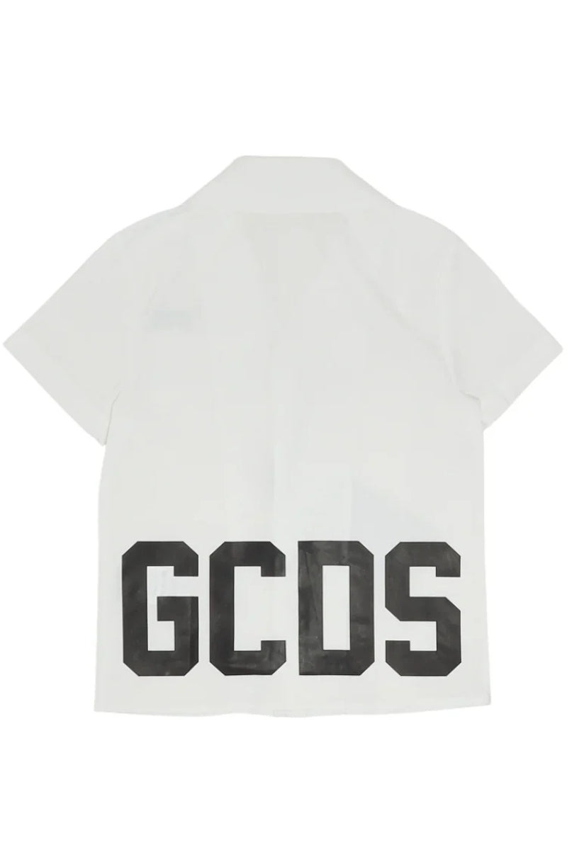 Camicia da ragazzo in cotone elasticizzato con maxi logo lettering a contrasto sul retro C1BJQH517T330