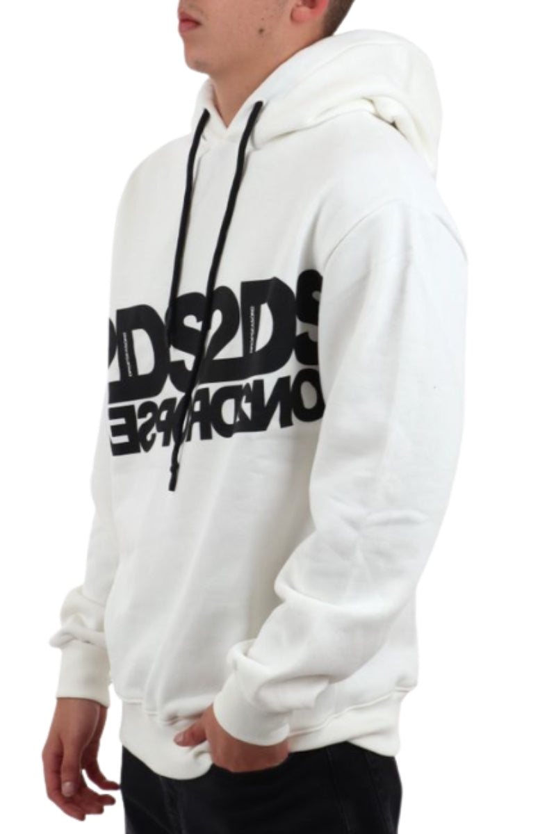 Felpa con cappuccio da ragazzo in cotone con maxi stampa a contrasto FW252108