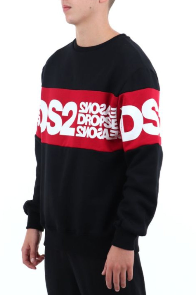 Felpa girocollo da ragazzo con maxi banda con logo a contrasto FW25215