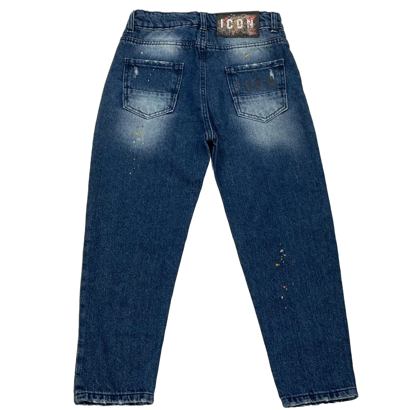 Jeans da ragazzo denim in cotone con strappi e spruzzi fronte retro